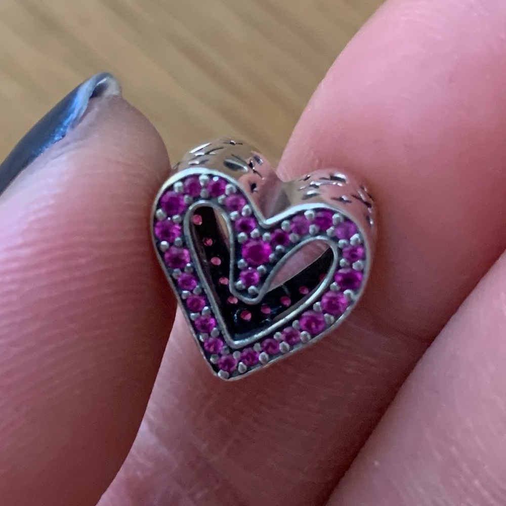 Retired Pandora Sparkling Ruby Red Freehand Heart… - image 4